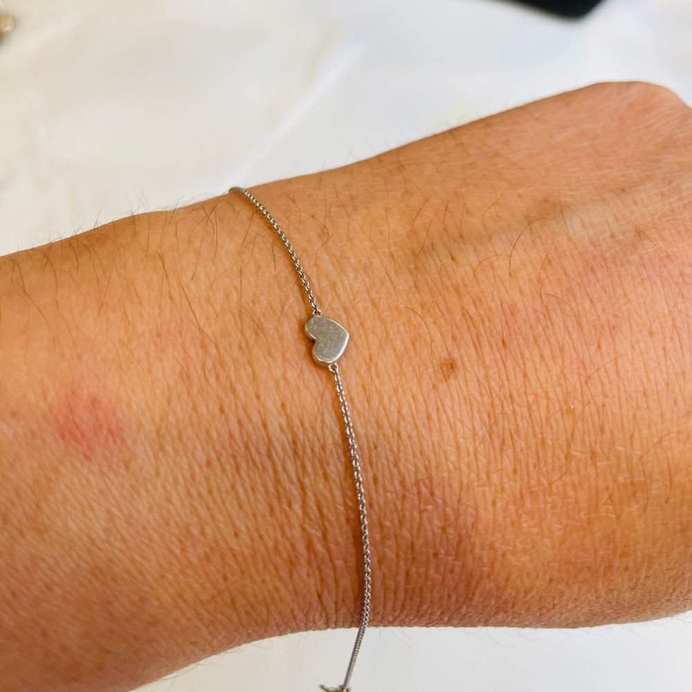 Dainty 14K White Gold Heart Adjustable Bracelet